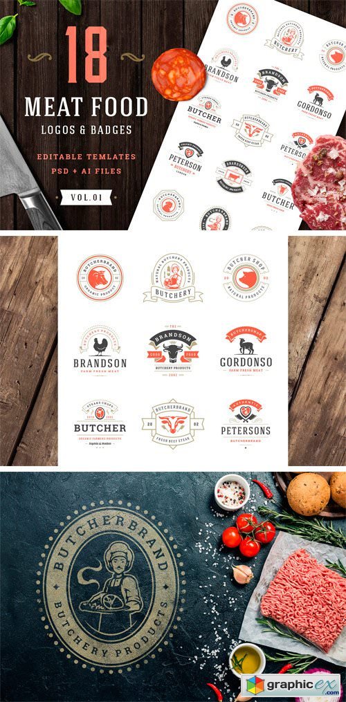 18 Meat Food Logos and Badges