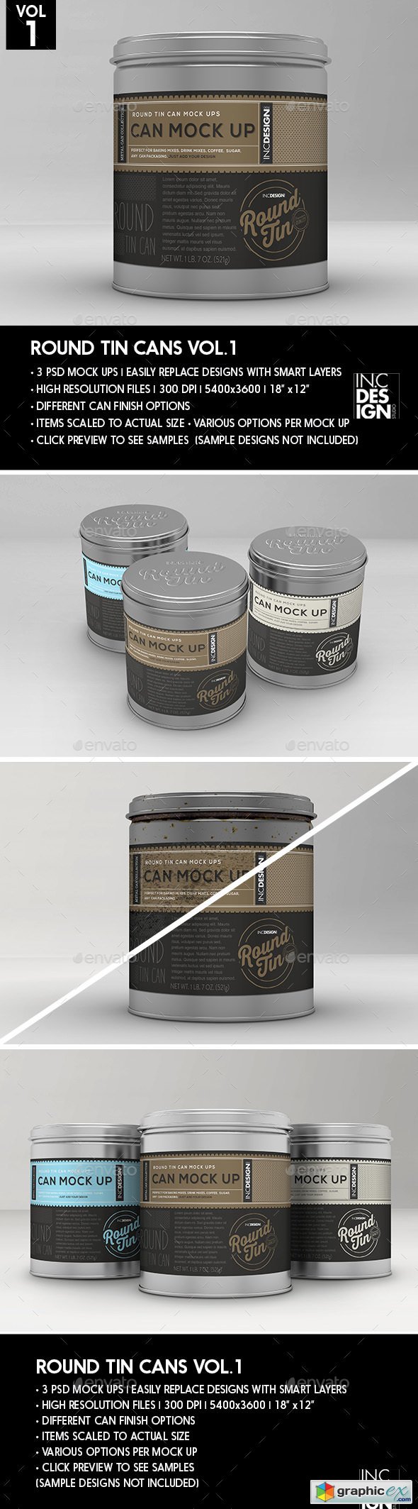 Round Tin Cans Vol.1 Packaging Mock Ups
