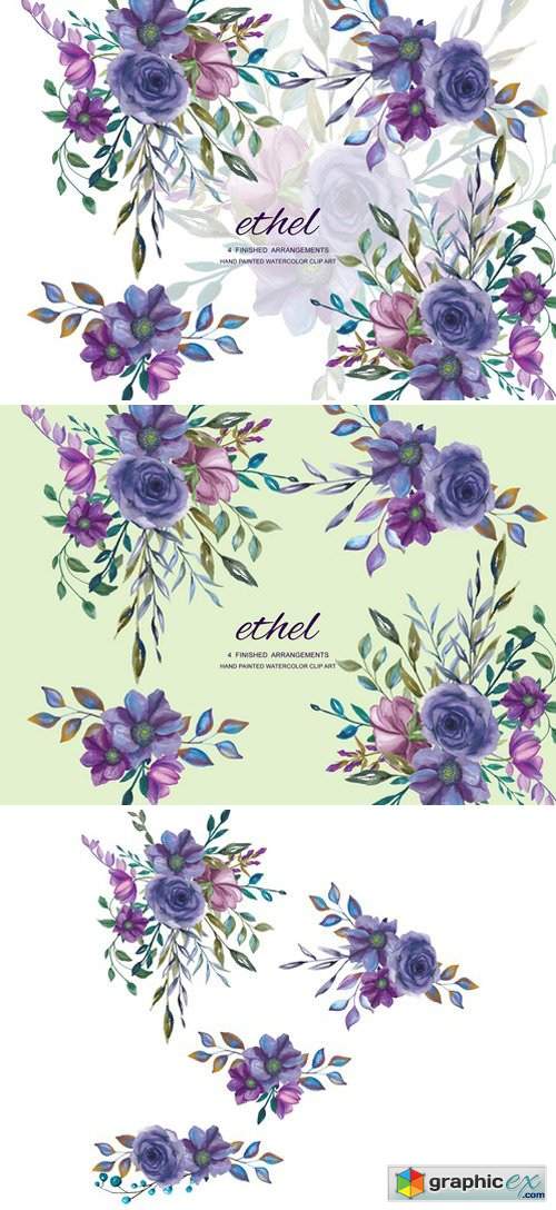 Watercolor Purple Floral Clip Art