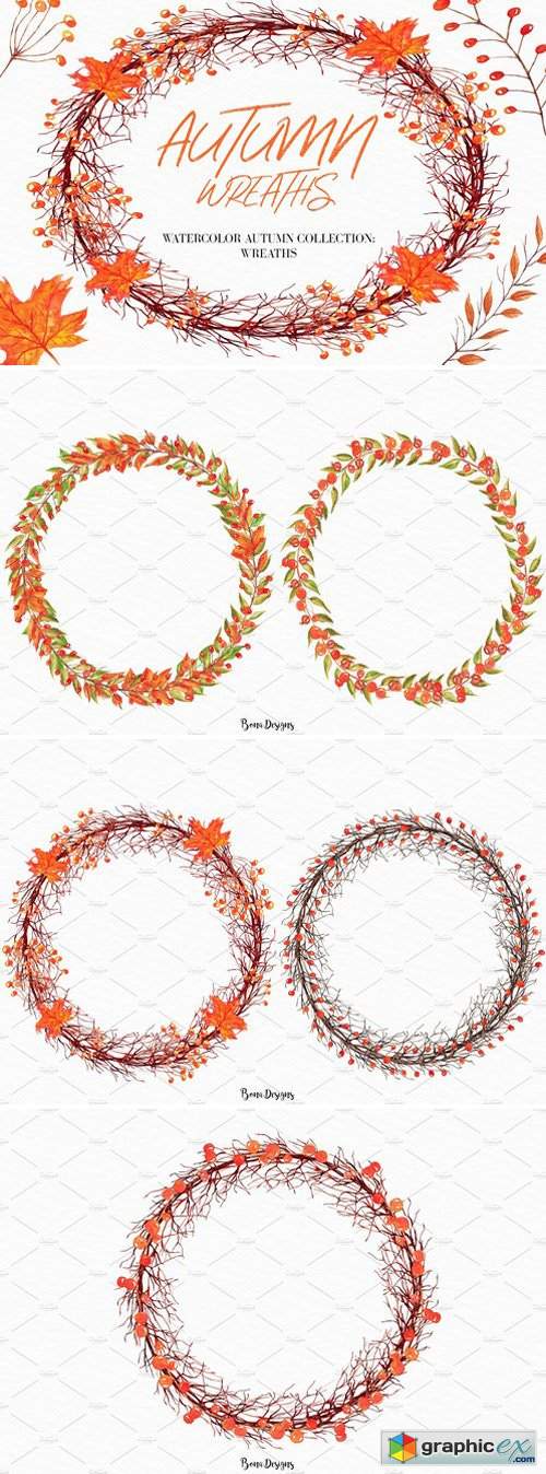 Watercolor Autumn Wreaths clipart