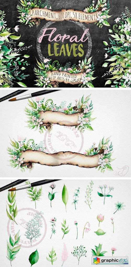 Floral Leaves Watercolor Clip Art
