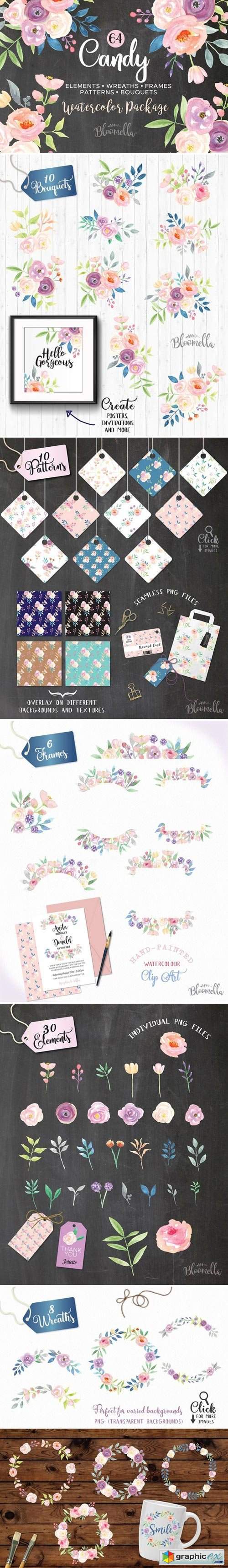 Candy Pastel Watercolor Flower Pack