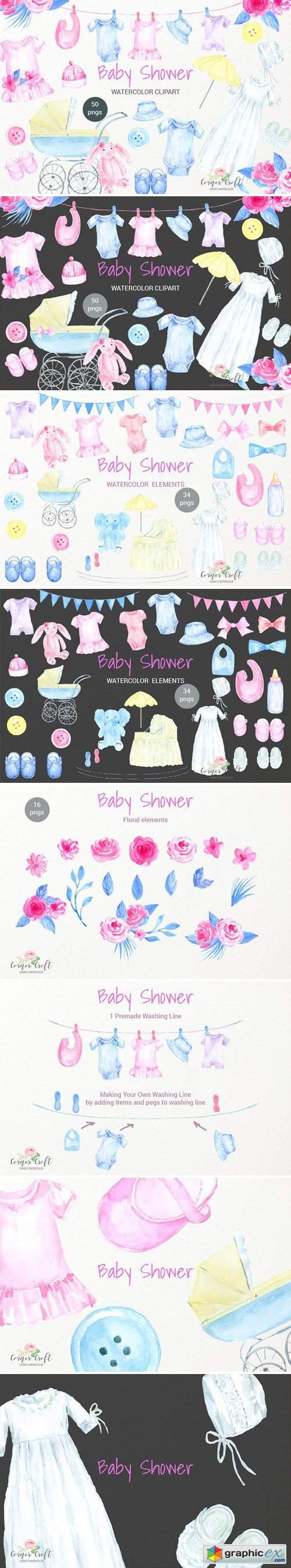 Watercolor Baby Shower Clipart