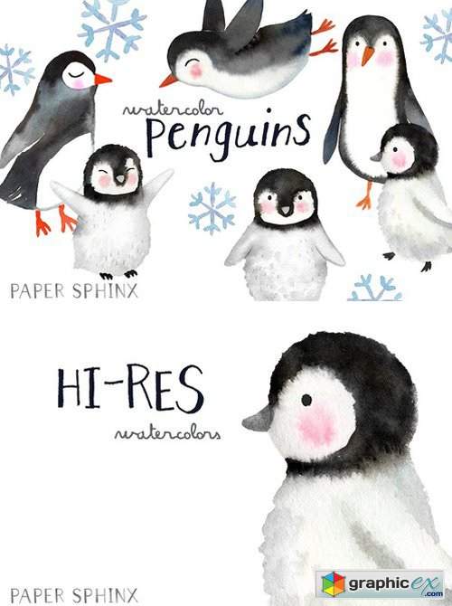 Watercolor Penguins Clipart » Free Download Vector Stock Image