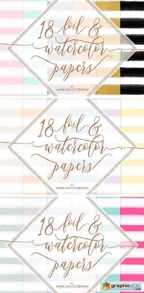 Watercolor Stripes Gold Foil Papers