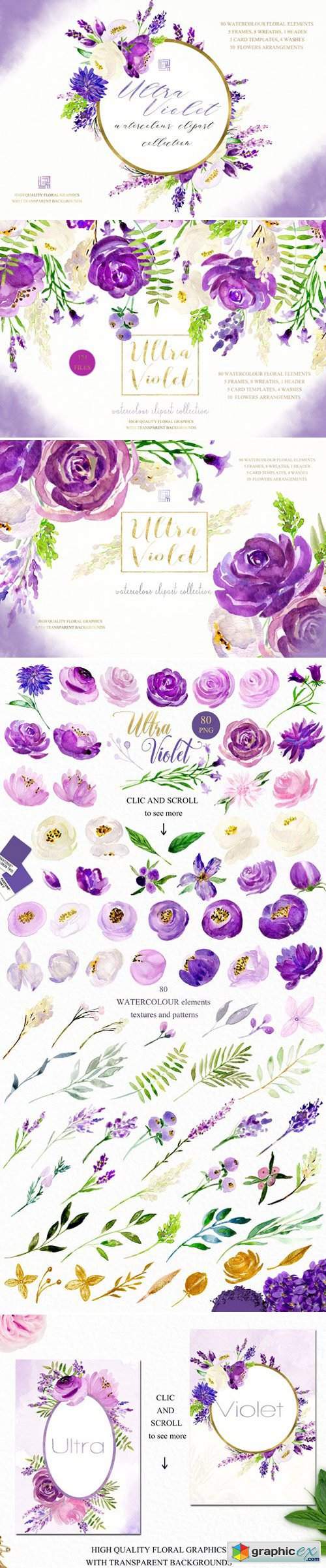 Ultra violet watercolor flowers