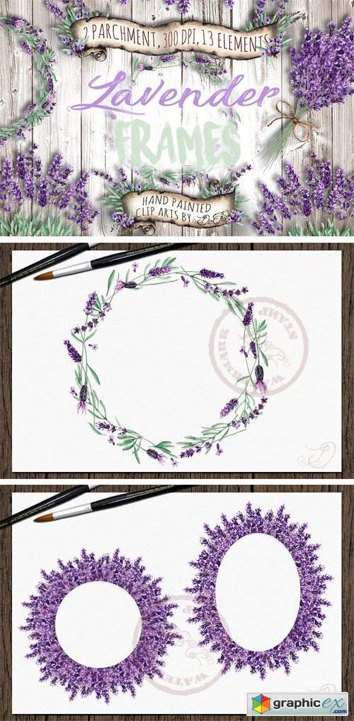 Lavender Frames Watercolor Clip Art