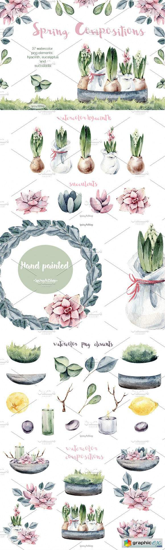 Spring watercolor compositions