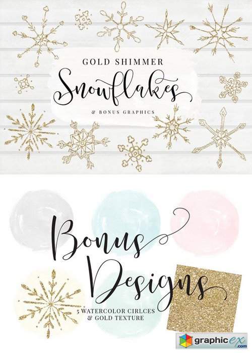 Gold Shimmer Snowflakes