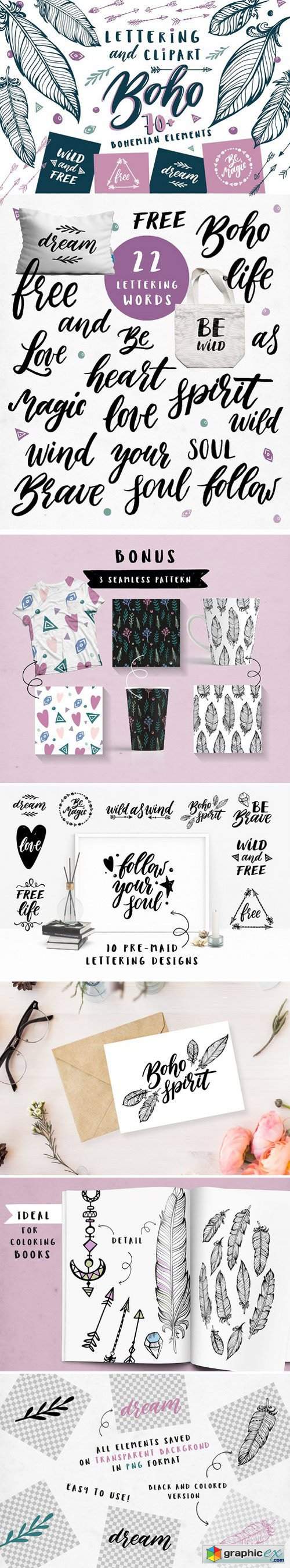 Boho Clip art and Lettering