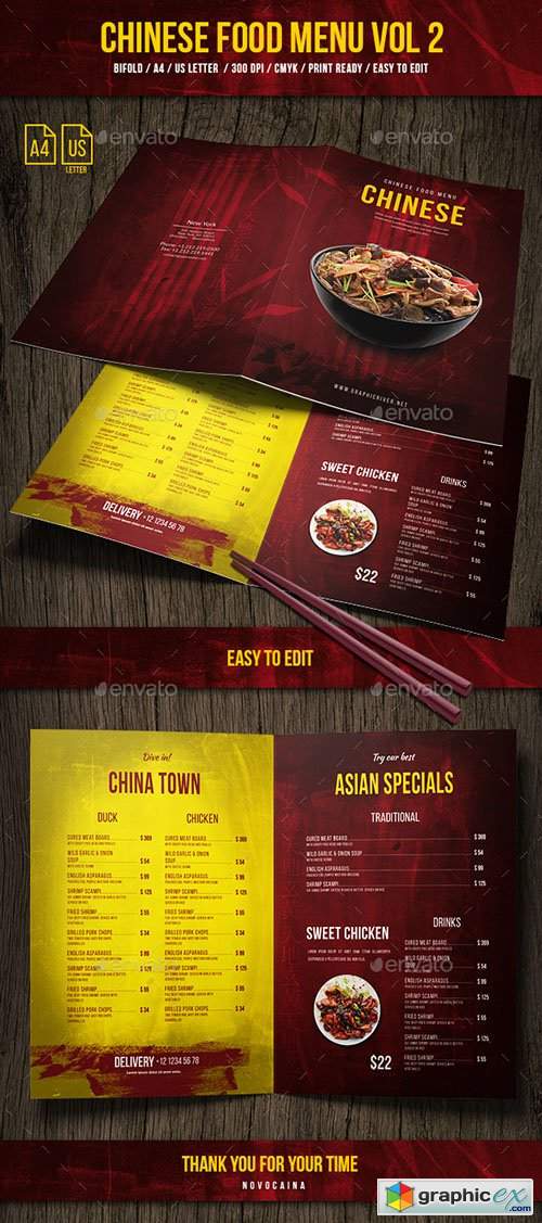 Chinese A4 &amp; US Letter Food Menu Vol 2 » Free Download Vector Stock