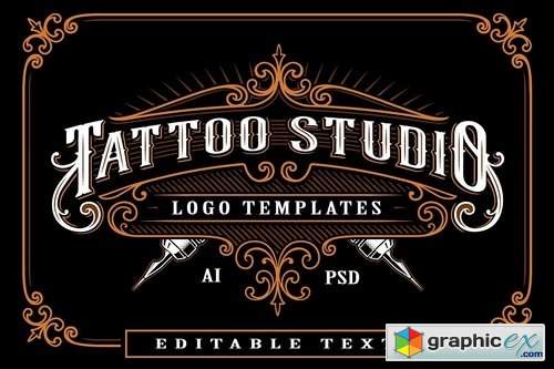 Set of vintage tattoo studio logos