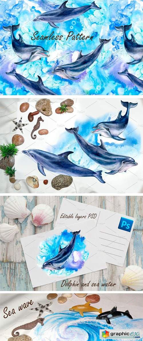 Watercolor Dolphins
