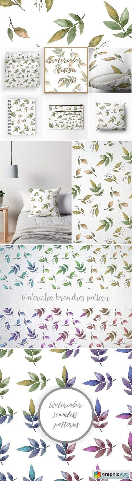 Watercolor branches pattern