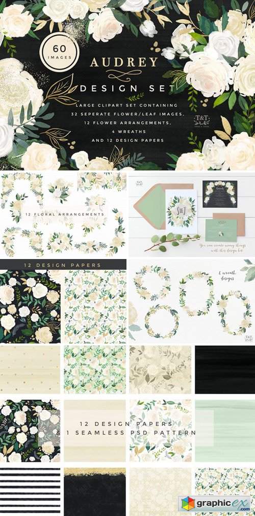 Watercolor Floral Design Set -Audrey