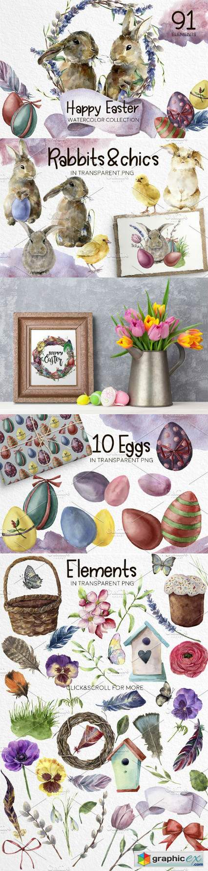 Happy Easter Watercolor bundle