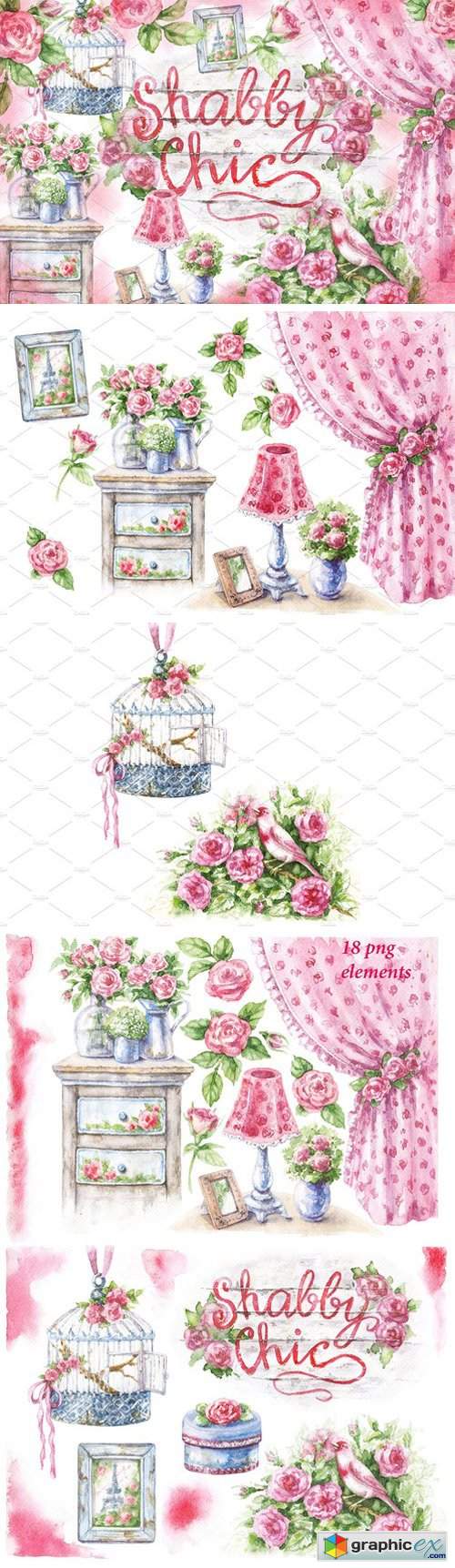 Watercolor Shabby Style Decor Items