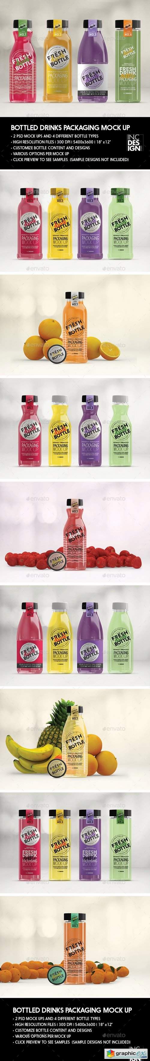 Bottled Juice / Smoothies Logo and Packaging Bottle Mock Ups