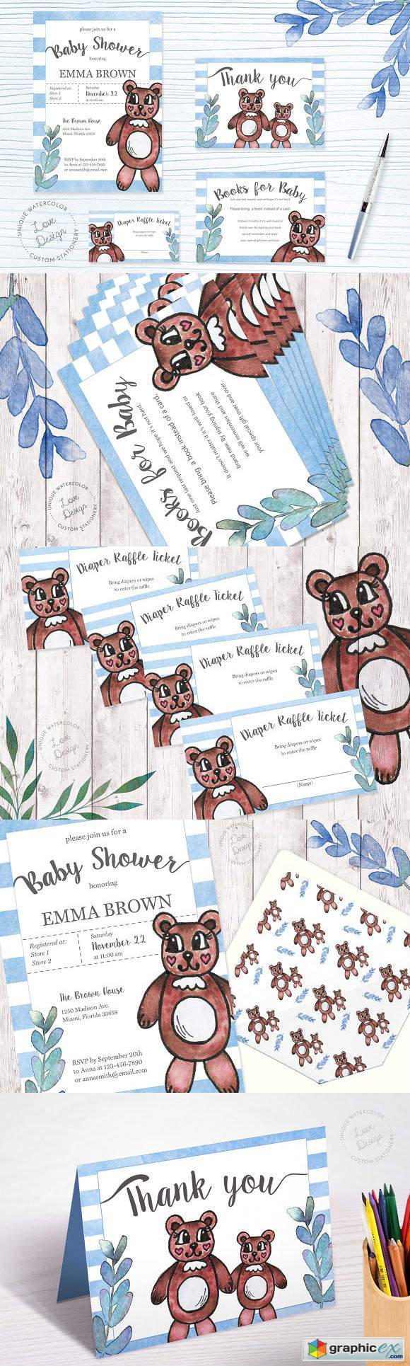 Watercolor Teddy Bear Baby Shower
