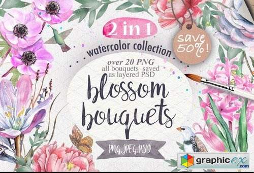 Watercolor bouquets 2 in 1.