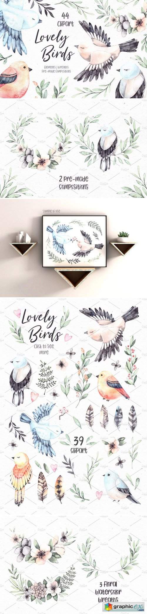 Lovely Birds. Watercolor set