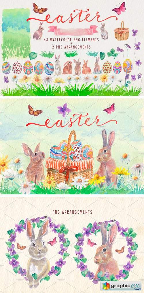 Watercolor Easter Clipart Set