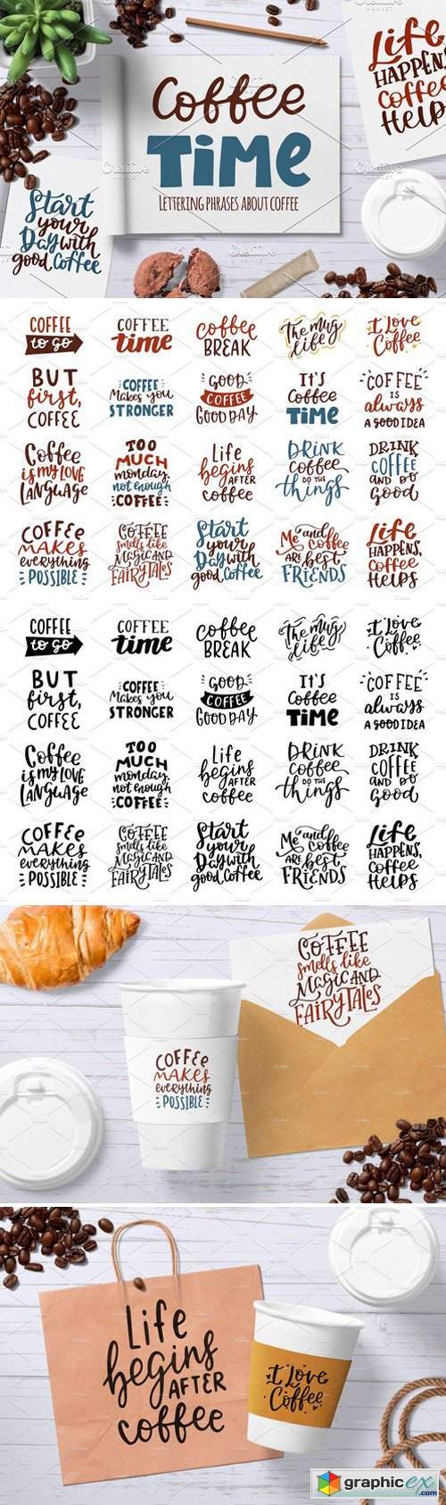 Coffee hand drawn lettering set