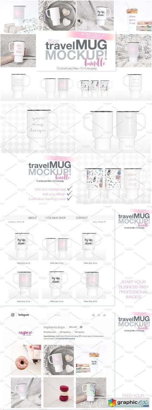 15oz Plastic Travel Mug Mockup Bundle