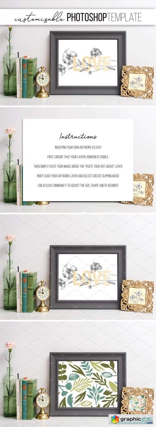 Grey Picture Frame Mockup with Green