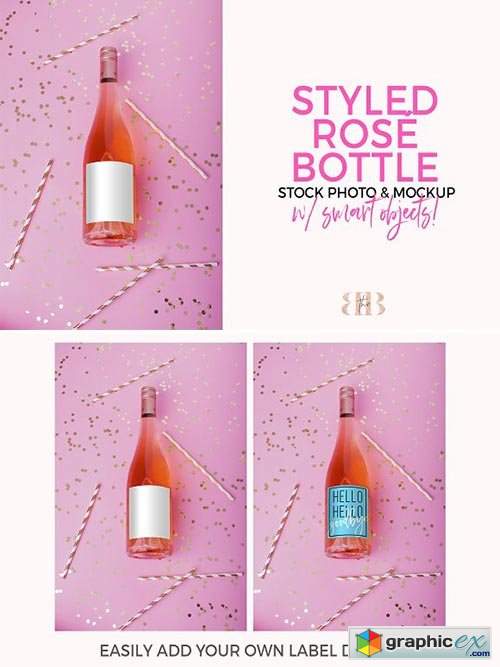 Rose Wine Bottle Mockup Stock Photo