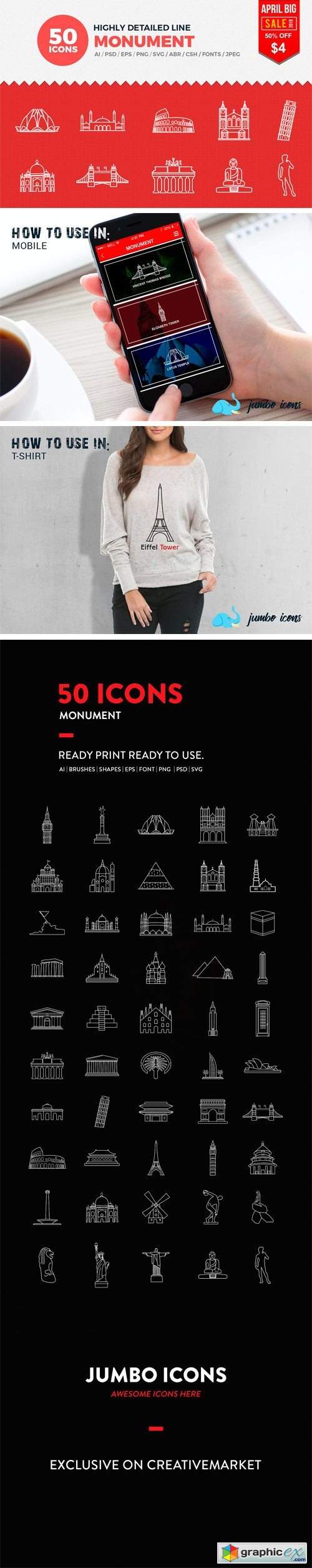 JI-Line Monument Icons Set