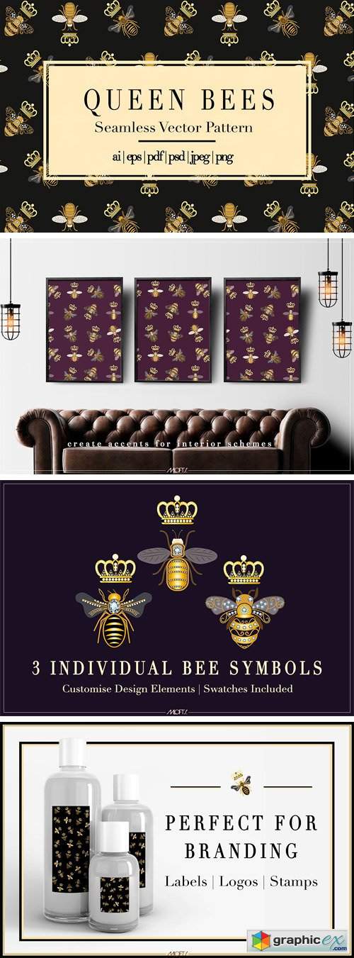 Queen Bees: Vector Pattern