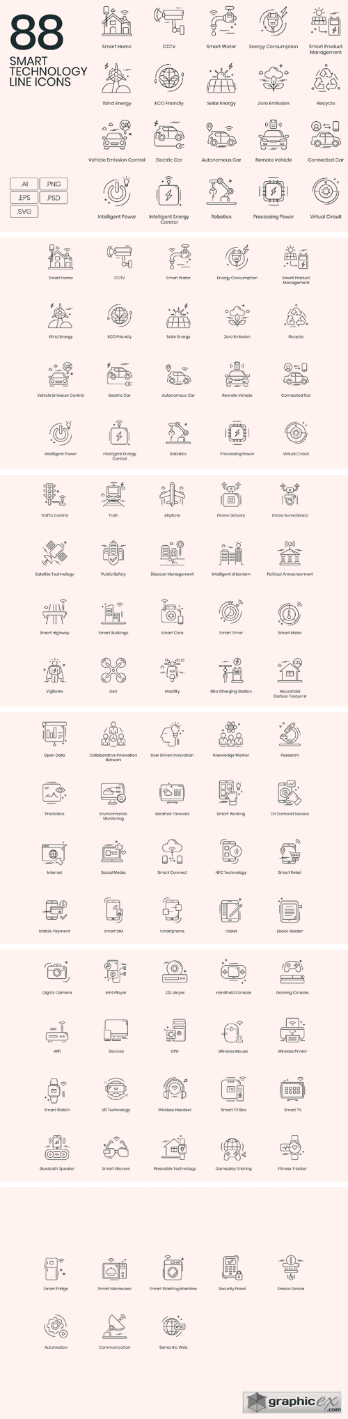 88 Smart Technology Line Icons