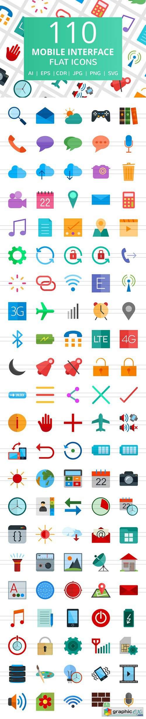 111 Mobile Interface Flat Icons