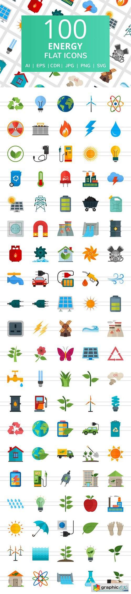 100 Energy Flat Icons
