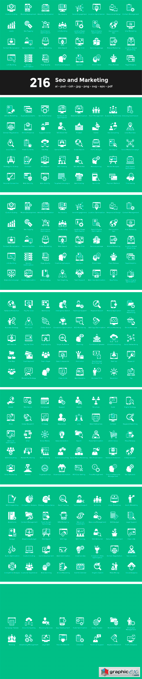 216 Seo and Marketing Vector Icons