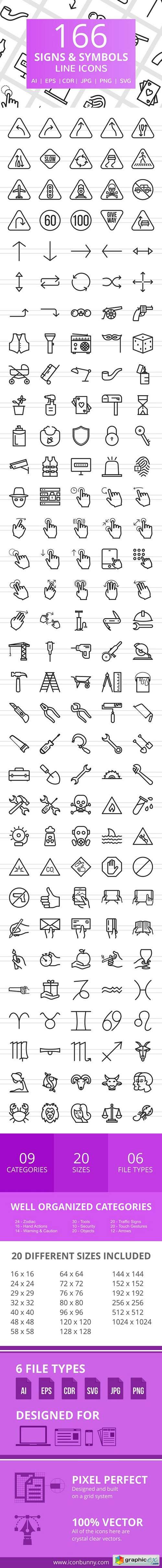 166 Signs & Symbols Line Icons