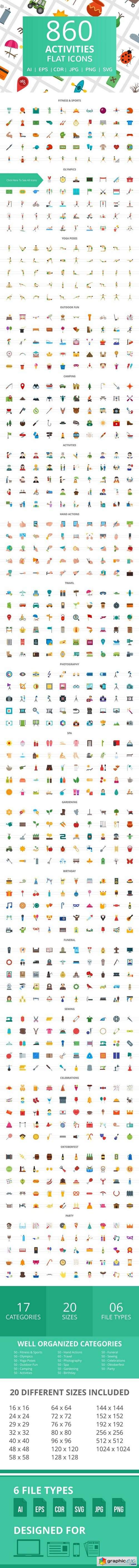 860 Activities Flat Icons