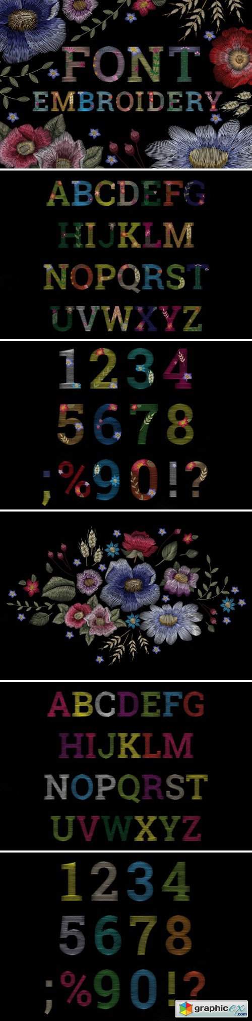 Font flower embroidery