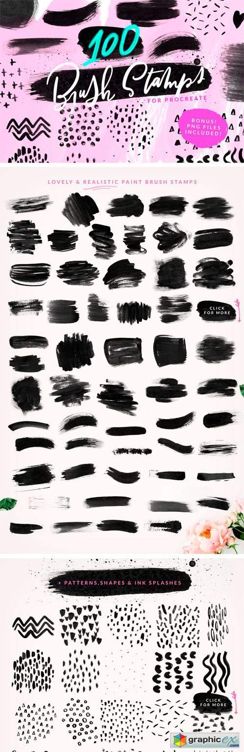 100 Paint Brush Stamps for Procreate
