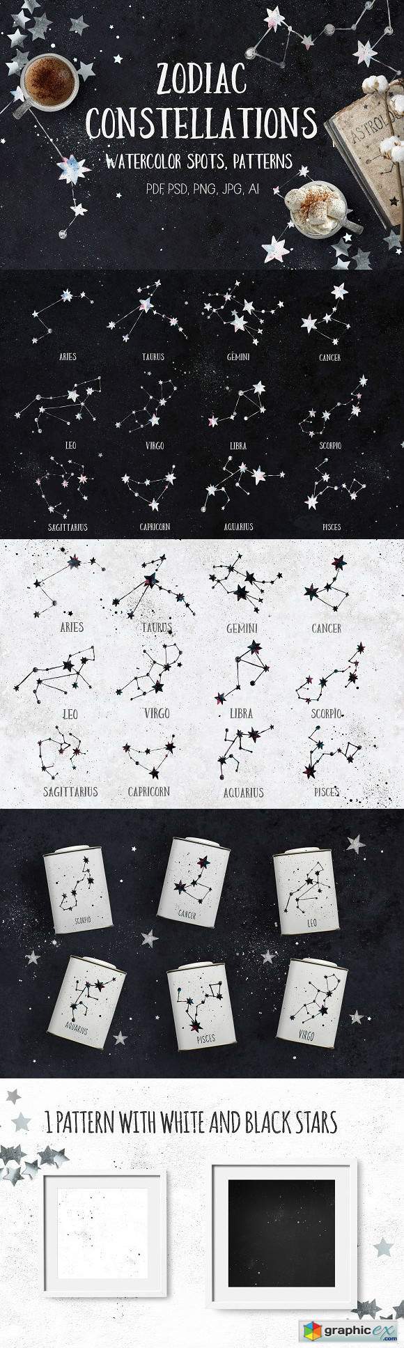 Zodiac Constellations.WatercolorSpot