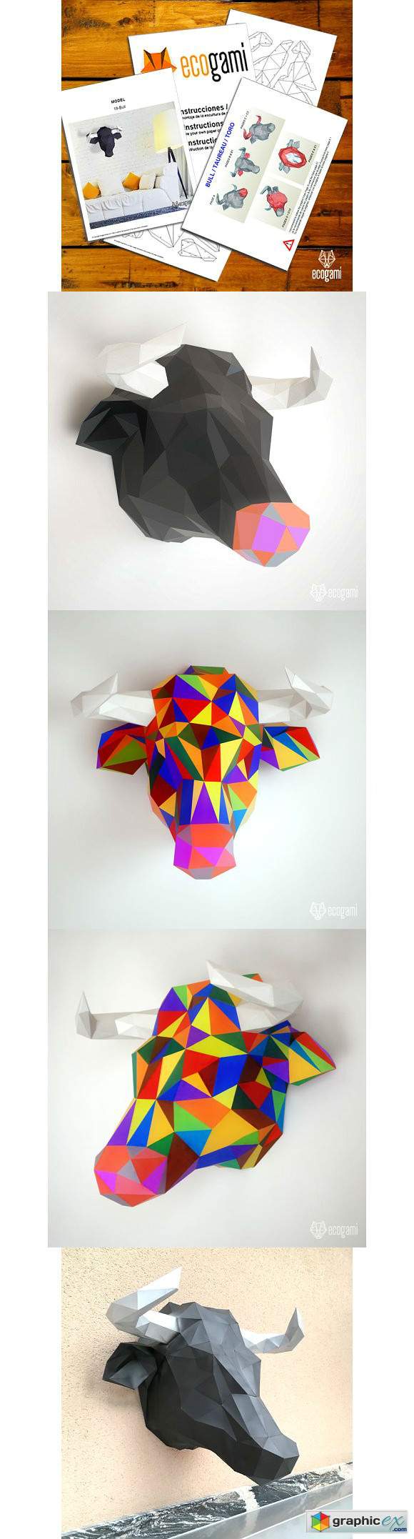 DIY papercraft project Bull trophy