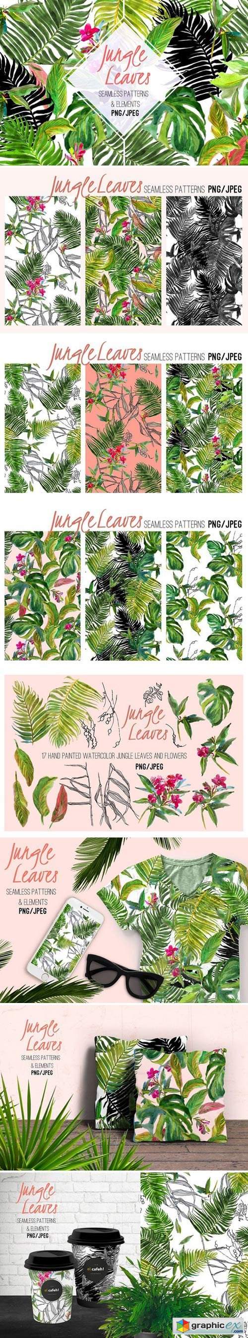 Jungle Leaves. Watercolor Set