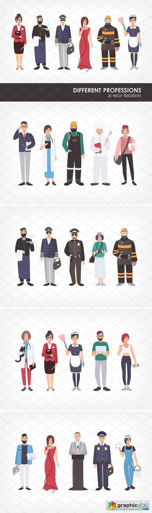 Set of different people profession