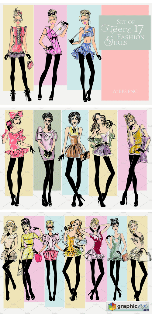17 Teen Fashion Girls Illustrations
