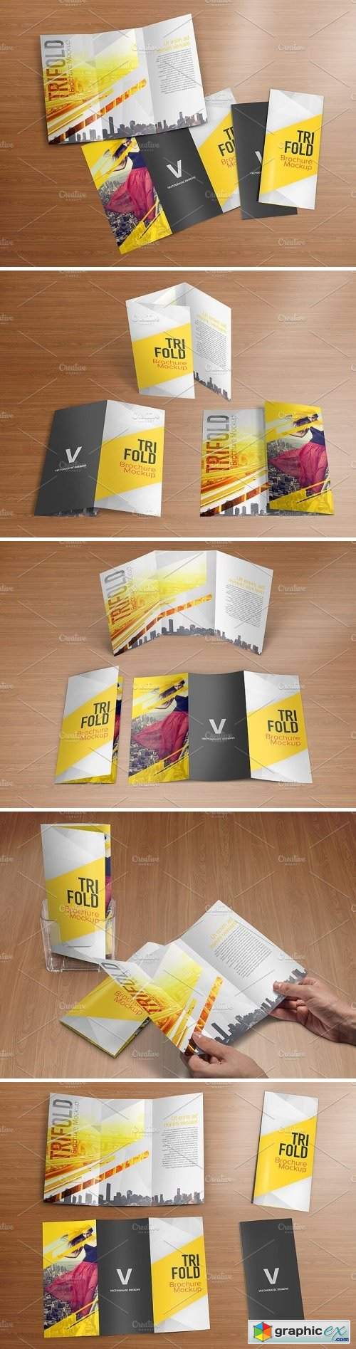 Realistic Trifold Brochure Mockups