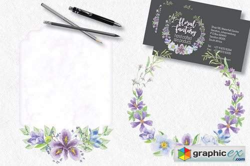 Lilac and blue watercolor bundle