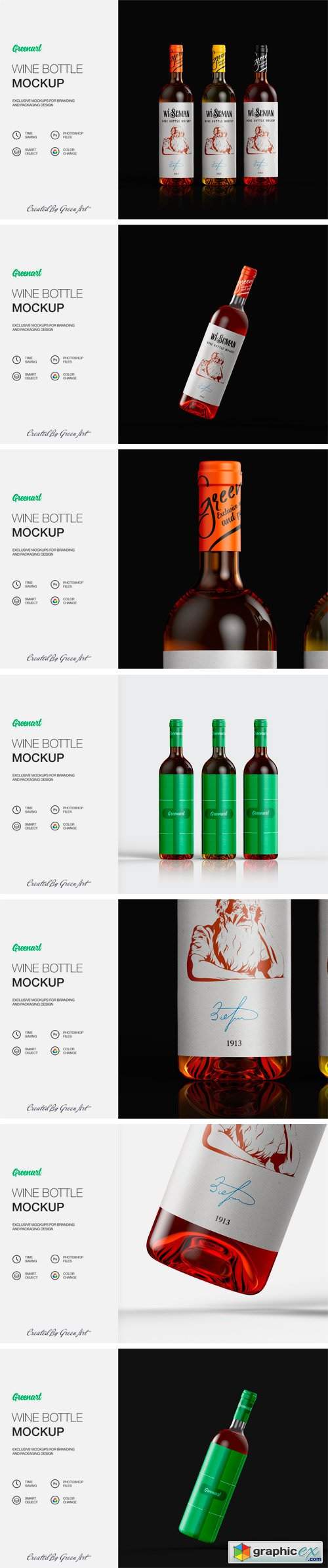 Clear Glass Bottle With Wine-Mockup