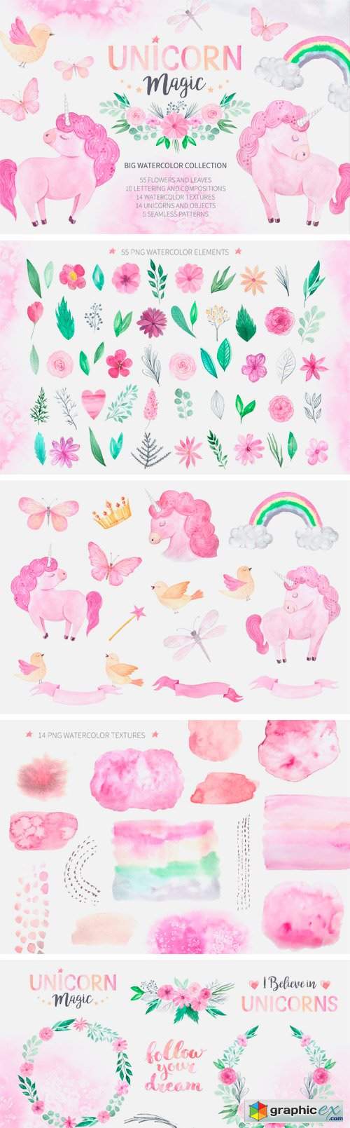 Watercolor Unicorn Design Set