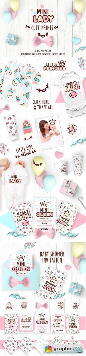 Cute vector prints for baby apparel